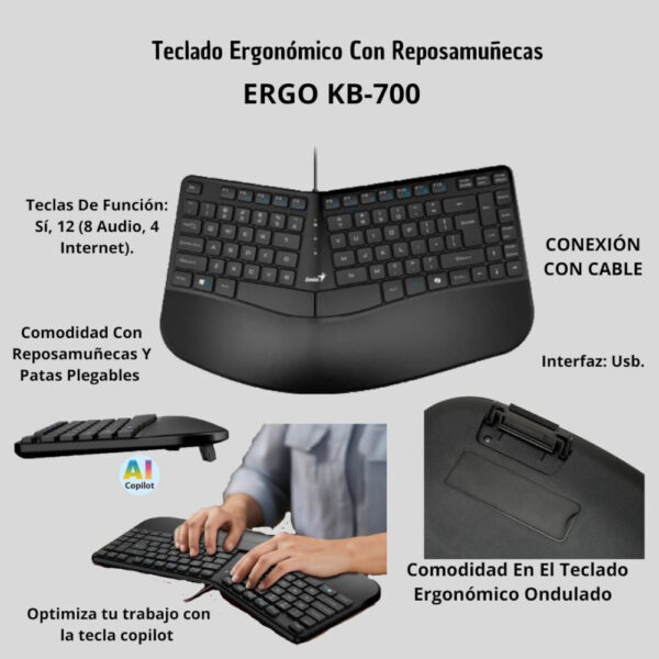 Teclado Genius ERGO KB-700 USB negro - Imagen 3